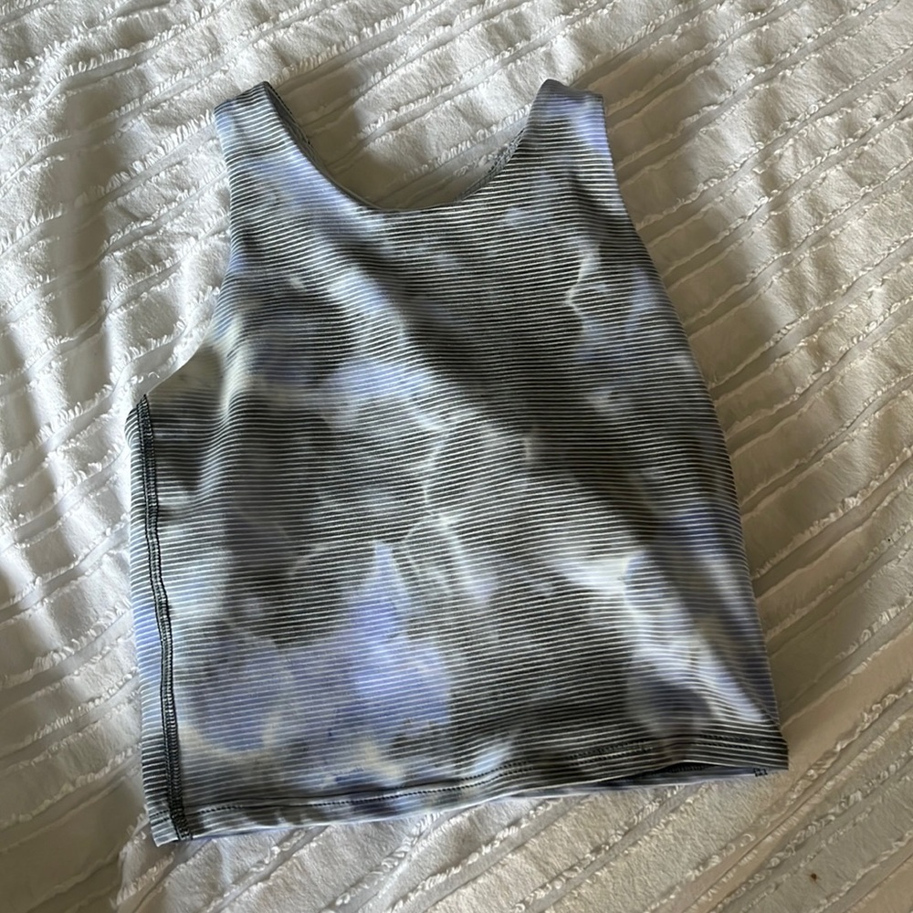 Grey and light blue tie dye cropped tank top